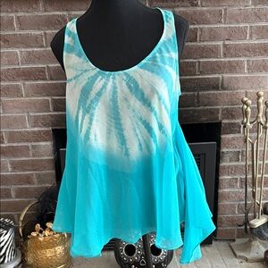 Guess Turquoise and White Tie-Dye Tank Top